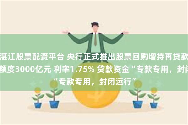 湛江股票配资平台 央行正式推出股票回购增持再贷款：首期额度3000亿元 利率1.75% 贷款资金“专款专用，封闭运行”