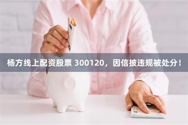 杨方线上配资股票 300120，因信披违规被处分！